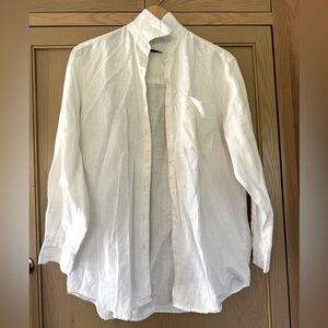 Vintage Liz Claiborne Lizsport Cream Button-Up Shirt Linen (Med-Large)